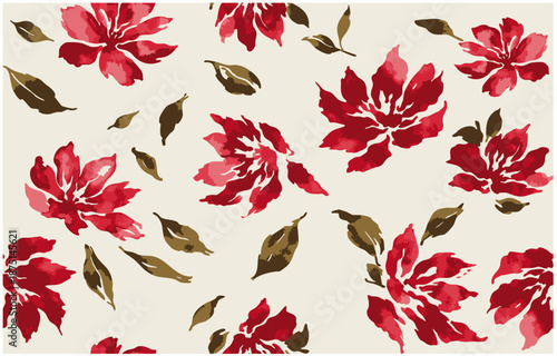赤い花のフラワーパターン ベクターイラスト素材
