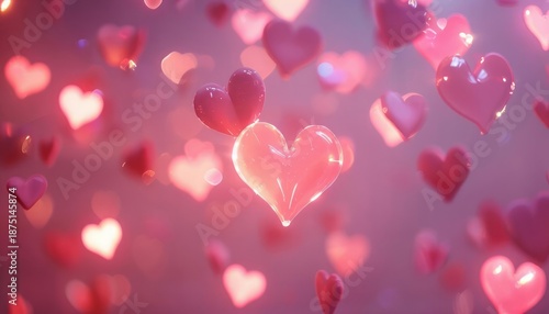 Romantic pink neon heart lights background for Valentine's Day Celebrations. A vibrant pink background adorned with numerous neon heart lights, perfect for Valentine's Day celebrations, romantic
