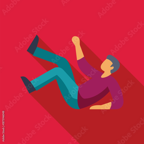 Man is falling backward with a raised arm, experiencing an accident
