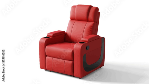 Red leather recliner chair with high back and armrests