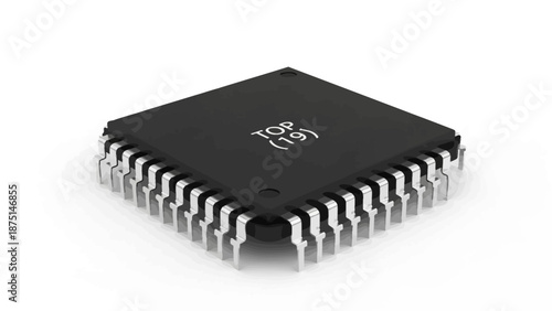 Close up of a black microchip with silver pins