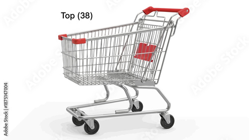 Shopping cart with red accents on a white background