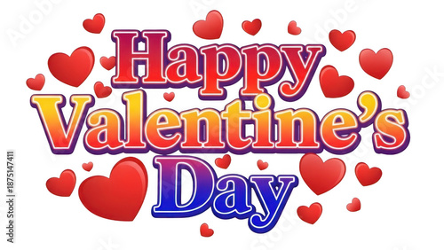 Happy valentine's day text with hearts isolated on transparent background