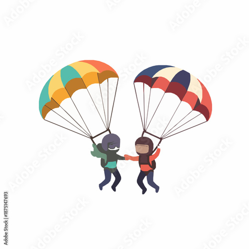 Cute cartoon parachute skydiving couple vector illustration isolated on white