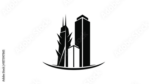 Modern cityscape with sleek skyscrapers and urban landscape in black silhouette