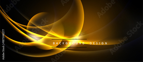 Abstract golden swirls over black background. Elegant design with text background design. Smooth curves create dynamic visual effect.