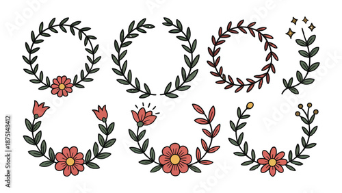 Floral Emblems: A collection of exquisite, hand-drawn floral wreaths, each showcasing a unique botanical design, offering a touch of elegance and natural beauty.