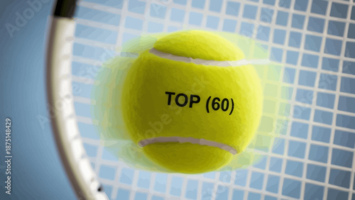 Tennis ball on racket with top 60 text