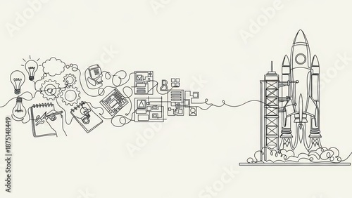 Rocket Launching with Creative Ideas Flowing Out