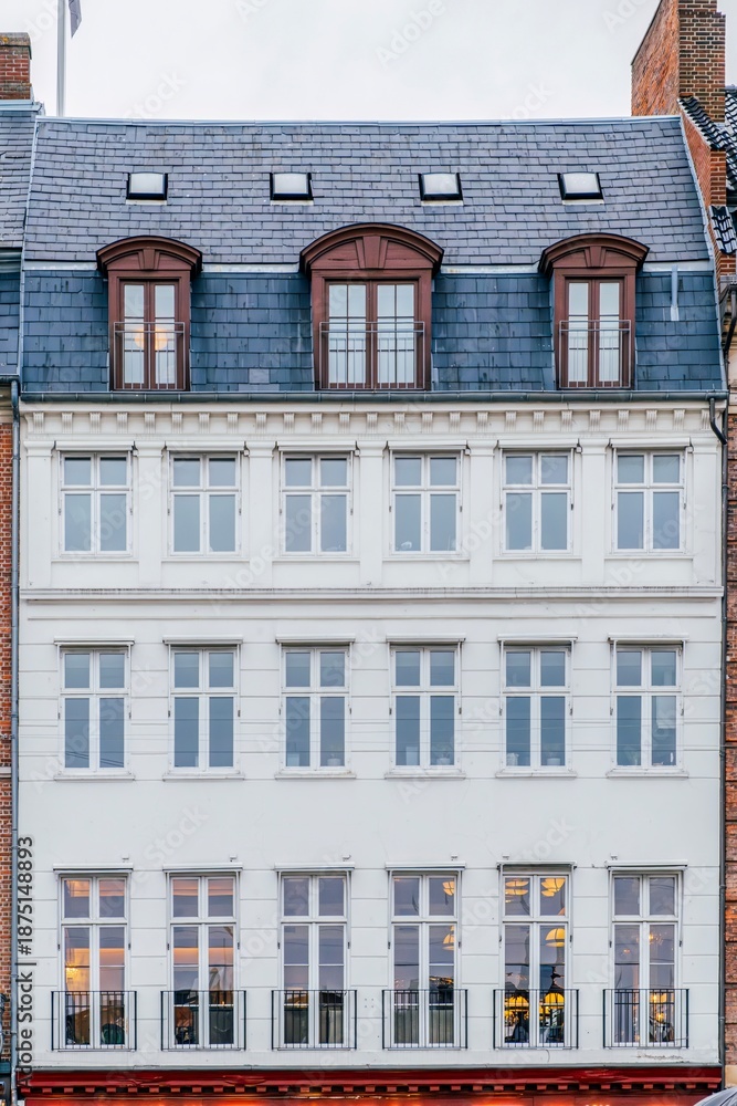 Fototapeta premium Elegant White Neoclassical Facade, Copenhagen City Center, Denmark