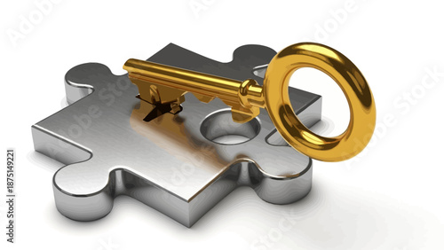 Golden key on a silver puzzle piece