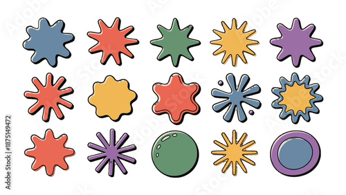 Vibrant Geometric Splash Set: A visually striking collection of colorful geometric splashes. Each piece pulsates with unique character, creating a symphony of shapes.