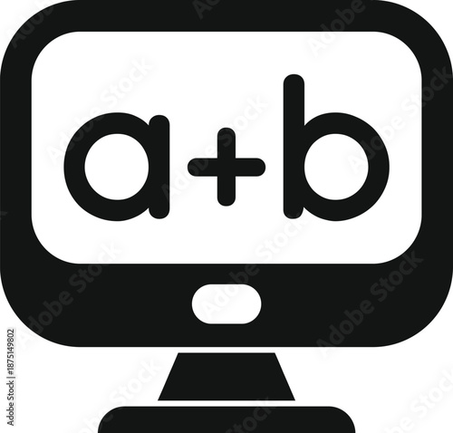 Computer monitor displaying algebraic expression a plus b for e learning