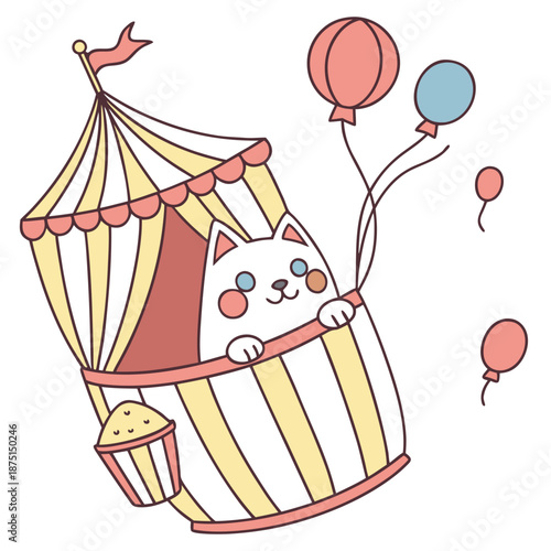 Big Top Brights themed SVG: Playful Birman with sitting in a teacup ride in a Circus Carnival environment