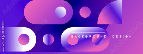 Abstract vibrant background. Geometric shapes overlap, creating dynamic visual effect. Purple, pink, blue hues dominate composition.