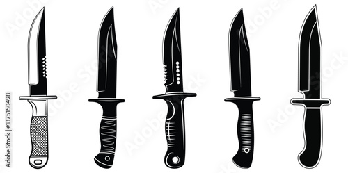 Collection of four distinct knives with unique blade designs and handles
