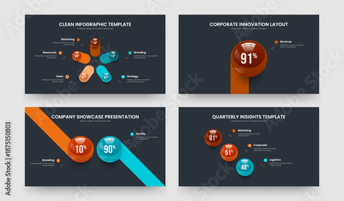 Visual Visualization 5 1 2 3 Element Diagram Slide Template Bundle. Financial Solution Five One Two Three Step Infographic Frame Layout Vector Illustration Set.