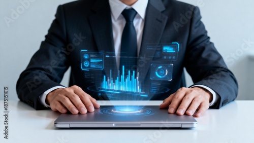 Wallpaper Mural Businessman using holographic laptop Torontodigital.ca