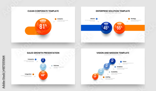 Minimalist Profile One Two Three Four Step Chart Slide Layout Vector Illustration Collection. Corporate Report 1 2 3 4 Option Infographic Slideshow Template Set.