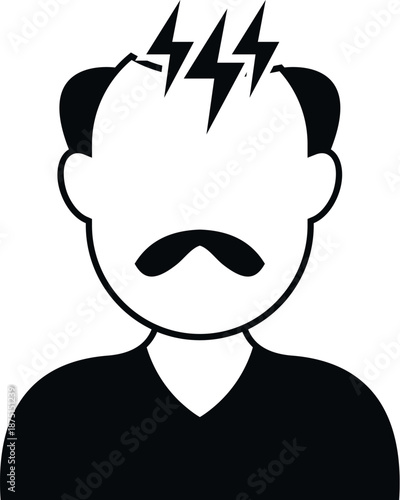 Man experiencing brain pain represented by lightning bolts on his head