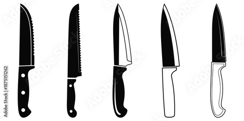 Four different types of kitchen knives on a plain background
