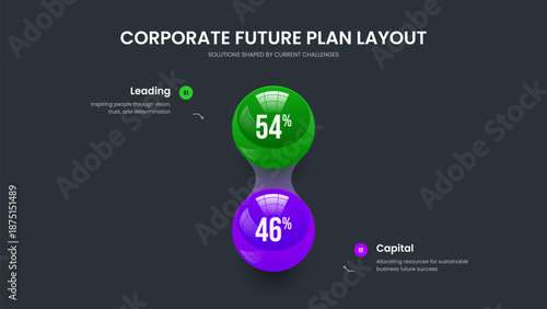 Corporate Solution Slideshow Layout Vector Illustration. Minimalist Launch 2 Step Diagram Slide Template. Elegant Forecast Two Element Infographic Presentation Design.