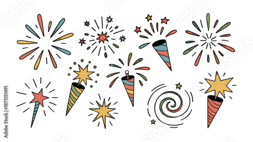 Festive Explosions: A vibrant display of festive fireworks, each bursting with color and energy, capturing the excitement and joy of celebration.