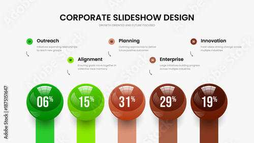 Business Solution Presentation Layout Vector Illustration. Simple Development 5 Option Infographic Slideshow Template. Sales Proposal Five Step Chart Frame Design.