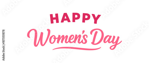 Celebratory "Happy Women's Day" text in pink font. This vector illustration features elegant typography on a white background, perfect for events and promotions dedicated to International Women's Day.