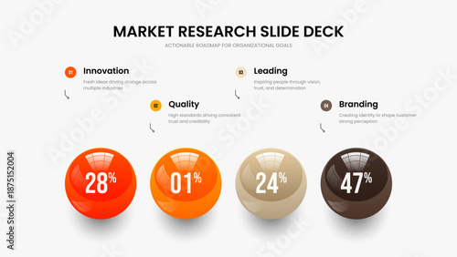 Science Profile 4 Option Infographic Slideshow Design. Market Overview Frame Layout Vector Illustration. Marketing Plan Four Element Chart Slide Template.