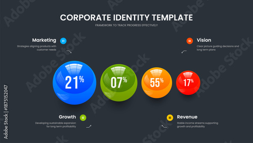 Educational Profile Four Step Diagram Frame Template. Digital Introduction 4 Element Infographic Presentation Layout. Sales Performance Slide Design Vector Illustration.
