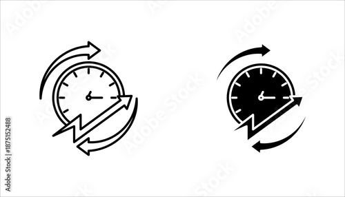 Speedometer with circular arrows icon set. in outline style representing performance cycle, refresh, optimization, and continuous improvement processes.