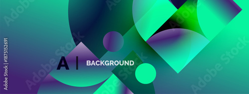 Abstract gradients, overlapping circles, vibrant teal, purple hues. Text reads AI BACKGROUND. Modern design, dynamic composition.