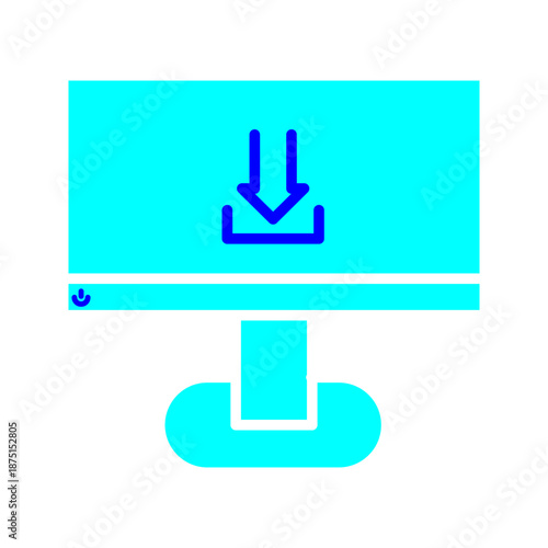 Computer monitor with download arrow icon in outline style representing file download, data transfer, software installation, and digital content.