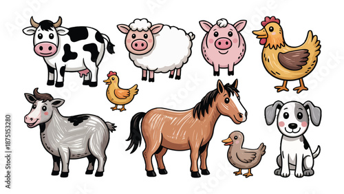 Farmyard Friends: A charming illustration depicts a diverse array of farm animals, each with unique characteristics and a playful demeanor.