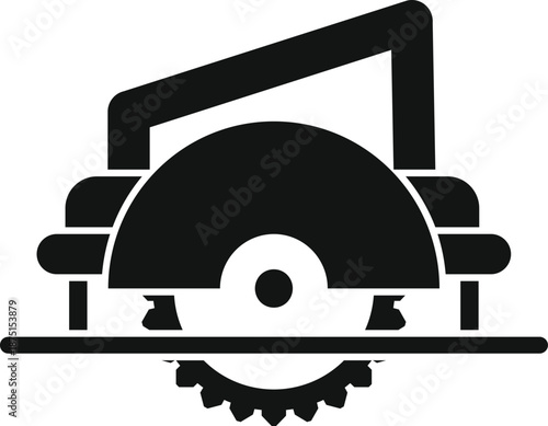 Circular saw icon cutting a surface, representing construction, carpentry, and diy projects