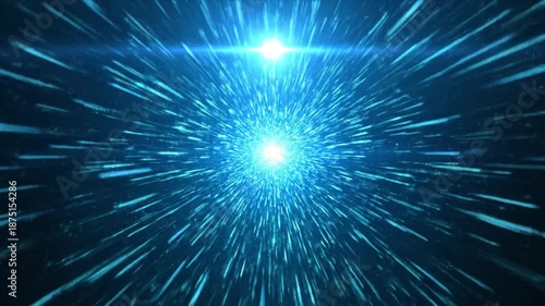 Dynamic blue light trails create an immersive abstract tunnel of accelerated motion, illustrating a futuristic journey through digital space