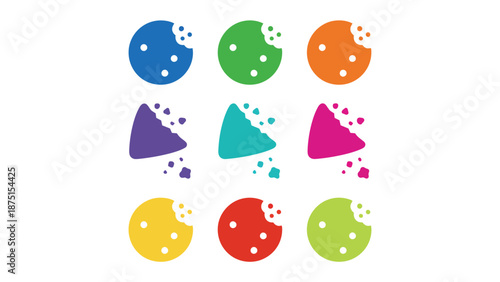 A colorful illustration of various pie charts and triangles on a white background