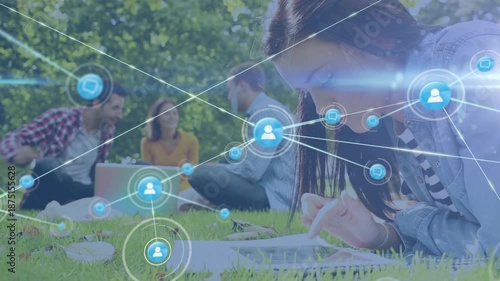 Animation of network of connections over diverse students learning in park
