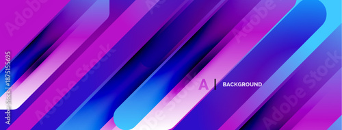 Abstract vibrant background. Diagonal lines create dynamic visual effect. Purple, blue hues dominate composition. Modern design element.