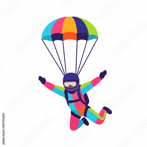 Cute cartoon skydiver jumping from plane vector illustration isolated on white