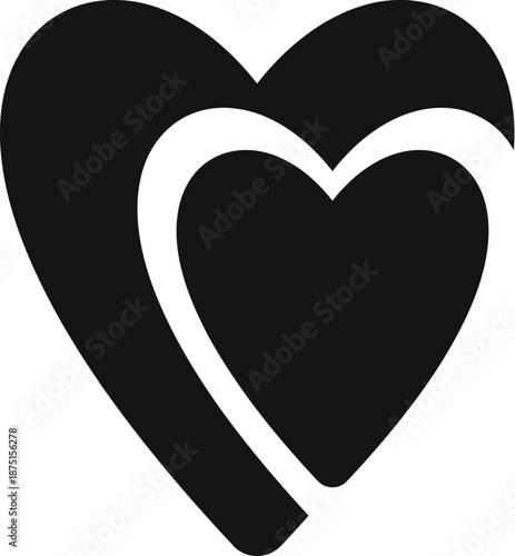 Black and white graphic icon showing one heart nested within another heart