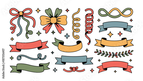 Ribbons and Bows: A charming collection of hand-drawn ribbons, bows, and decorative elements perfect for adding a touch of whimsy and elegance to any design.