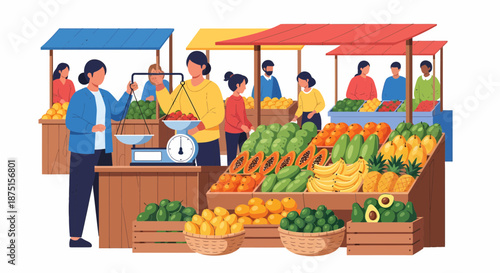 Vibrant Farmers Market Scene Featuring Fresh Fruits And Local Vendors