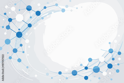 Abstract futuristic molecules and line patterns on a white‑gray background with copy space