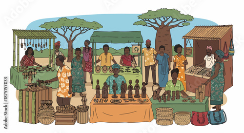 Vibrant Marketplace Featuring Local Artisans And Traditional Crafts