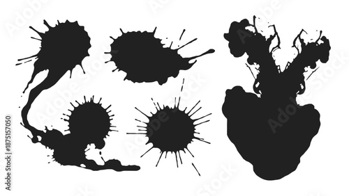 Black Ink Blot and Splatter Set Isolated on White