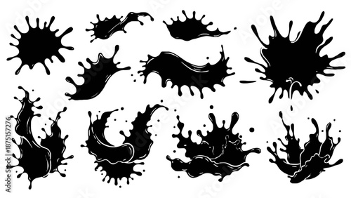 Black Ink Blot and Splatter Silhouette Vector Set