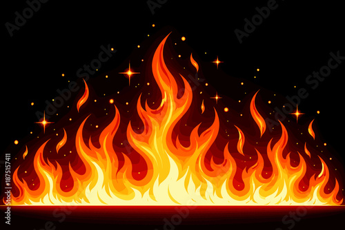 A conceptual image of intense, sparkling flames against a black background, depicting heat, energy, warmth, and an abstract inferno of blazing hot