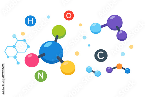 Molecular structures and chemical elements underpin abstract molecular backgrounds, linking science with digital technology concepts